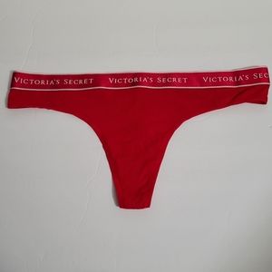 Victoria's Secret Logo Cotton Thong Panty Red Size XL NWT